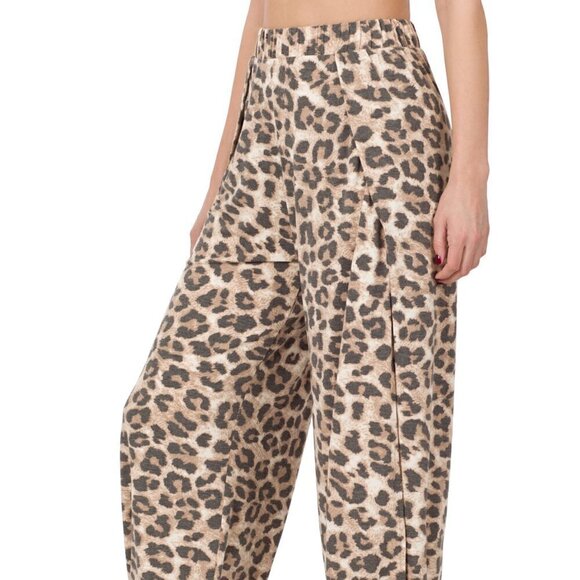 Zenana Women's Leopard Print Open Leg Split Jogger Lounge Wear Pants - Picture 11 of 11